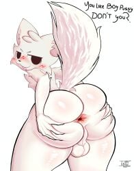 1boy :3 animal_ears anthro anthro_only anthro_solo anus anus_outline ass ass_focus asshole balls black_eyes blush boykisser boykisser_(meme) bubble_ass bubble_butt cat_boy cat_ears cat_tail catboy dialogue english_text feline femboy fur furry furry_solo gay genitals glistening_butt grabbing_own_ass half-closed_eyes huge_ass looking_at_viewer looking_back male male_only nude_male rear_view silly_cat_(mauzymice) simple_background smile smiling_at_viewer solo tail talking_to_viewer text thick_ass thick_legs thick_thighs tlac tongue_out white_fur white_skin