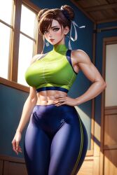 1girls abs ai_generated ass big_ass big_breasts breasts capcom chun-li curvy_body curvy_figure diffusionlad female female_only fit fit_female indoors long_hair looking_at_viewer medium_breasts seductive_look stable_diffusion street_fighter thick_thighs voluptuous voluptuous_female