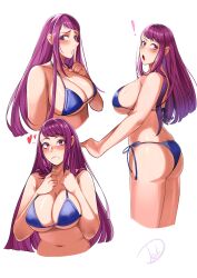 1girls 2023 absurdres alternate_costume ass beauty_mark big_ass bikini blue_bikini blue_swimsuit blush breasts cleavage deliciousbra embarrassed female female_only fire_emblem fire_emblem_engage heart highres ivy_(fire_emblem) large_breasts light-skinned_female light_skin long_hair multiple_views nintendo open_mouth purple_eyes purple_hair sideboob solo underboob watermark white_background