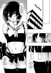 asking_for_sex belly_button crossdressing english_text exposed_stomach femboy jury9016 lifting_skirt manga manga_page nijisanji rule_63 suzuka_utako virtual_youtuber wearing_condom