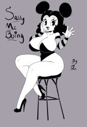 black_hair breasts cartoony female high_heels pac-man_eyes sally_mcboing tagme toony