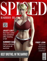 1girls 3d beaned big_breasts blonde_female blonde_hair blonde_hair_female blue_eyes bronzed busty english_text female female_only juliet_starling light-skinned_female light_skin lollipop_chainsaw looking_at_viewer magazine_cover otacon212 solo spiced spiced_clothing text twintails