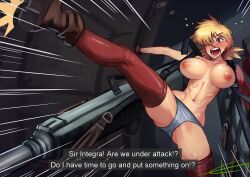 1girls big_breasts blonde_hair breasts clothing eltonel exposed_breasts female firearm gun hellsing hellsing_ultimate hellsing_ultimate_abridged human large_breasts pale-skinned_female pale_skin red_eyes rifle seras_victoria underwear vampire weapon