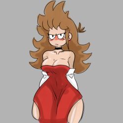 1girls breasts cleavage eddsworld ellsworld female female_focus female_only gray_background looking_at_viewer thighs tori_(eddsworld) wide_hips