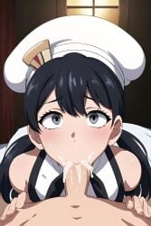 1boy 1girls 2d ai_generated black_hair blowjob blush breasts clothed clothing cum cum_in_mouth cum_inside cumshot curvy deepthroat duo ejaculation eye_contact fan_character fellatio female grey_eyes hat light-skinned_female light_skin looking_at_viewer male medium_breasts nopemope26 oral oral_penetration oral_sex penetration penis peppina_and_the_magical_tower_of_pizza peppina_ramen_(ketartdragon) pizza_tower pov sex twintails uncensored video_games