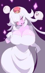 big_ass big_breasts boo_(mario) boob_window boosette clothed female female_only ghost ghost_girl luigi's_mansion mario_(series) new_super_mario_bros._u_deluxe nintendo no_bra sunrisenew super_crown