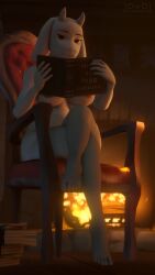 3d_(artwork) absurd_res anthro areola bedroom_eyes biped book boss_monster bovid breasts caprine chair crossed_legs digital_media_(artwork) eyelashes feet female fire fireplace furniture half-closed_eyes hi_res holding_book holding_object horn humanoid_feet inside looking_at_viewer mammal narrowed_eyes nude owo_sfm plantigrade seductive sitting solo toriel undertale undertale_(series)