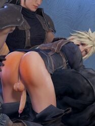 2boys 3d ass ass_focus bent_over black_hair blender blonde_hair blue_eyes bottomless cloud_strife cloudmateria femboy feminine_male final_fantasy final_fantasy_vii gay gloves hand_on_ass light-skinned_male light_skin looking_back male male/male pants_down penis precum spank_marks spanking spiky_hair square_enix tagme yaoi zack_fair