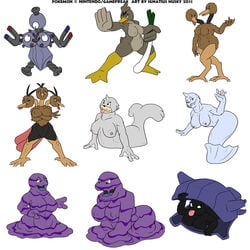 9girls avian betbeter betbeton bird black_skin breasts claws conjoined dewgong dodo_(pokemon) dodorio dodrio doduo duck eyelashes farfetch'd female fur furry goo_girl grimer ignatius_husky jugon kamonegi large_breasts magnet magneton muk multi_head nintendo nipples no_legs pawou pokemon rarecoil screw seal seel shell shellder slime tail text tongue tongue_out transformation what wings