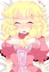 asleep blush breasts closed_eyes clothes color cum cum_between_breasts cum_on_breasts cum_on_face exposed_breasts female female_only lying mario_(series) nintendo nipples on_back princess_peach sleep_molestation sleeping solo tagme yukimimi