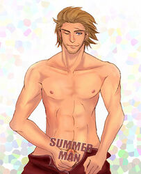 1boy abs basch blonde_hair facial_hair final_fantasy final_fantasy_xii male male_nipples male_only penis scar solo summer_man tagme topless