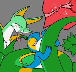 blush color cunnilingus female feral interspecies male nude oral pokemon pokemon_(species) pokemon_bw roy_mccloud serperior size_difference snivy straight