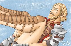 1boy anal anal_fingering anal_insertion artist_request basch_fon_ronsenburg biceps blonde_hair erect_penis facial_hair final_fantasy final_fantasy_xii fingering male male_only masturbation penis precum scar solo testicles uncensored