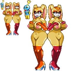 3girls aged_up anthro arm_gloves ass big_ass big_breasts bimbo blue_lipstick breasts casetermk chao_(sonic) cheese_the_chao cream_the_rabbit female female_only fur gloves heels high_heel_boots high_heels huge_breasts interspecies large_breasts lipstick mammal mother_and_daughter multiple_females multiple_girls pixel_art pussy rabbit rule_63 sonic_(series) tagme transparent_background vanilla_the_rabbit yellow_lipstick