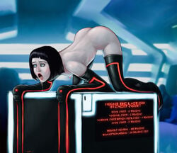 ass black_hair blue_eyes bondage breasts cum_in_mouth disney nipples olivia_wilde price pricelist prostitution public_use quorra rape steel_bondage text top-down_bottom-up tron tron_legacy umbrafox