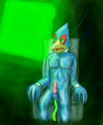 anothermeekone anthro bound color erection falco_lombardi front_view green_eyes male male_only nipples nude open_eyes penis pheasant sitting solo star_fox tagme testicles