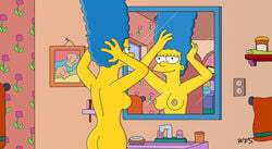 accurate_art_style blue_hair breasts female female_only huge_eyes human indoors marge_simpson matt_groening_(style) mirror nipples nude solo tagme the_simpsons toony wvs yellow_skin