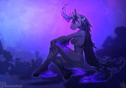 2018 anthro anthrofied atryl barely_visible_genitalia blizzard_entertainment breasts dark equine female full-length_portrait fur hair hooves horn lucid_nightmare mammal mount_(warcraft) nipples nude pink_eyes portrait puffy_nipples purple_fur purple_hair pussy side_view sitting solo subtle_pussy unicorn video_games void_corruption_(warcraft) warcraft world_of_warcraft