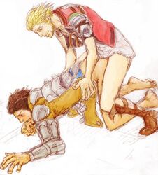 2boys anal artist_request basch_fon_ronsenburg blonde_hair brown_hair clothed_sex doggy_style facial_hair final_fantasy final_fantasy_xii gay male male_only multiple_boys on_all_fours penis scar sex vossler_york_azelas yaoi