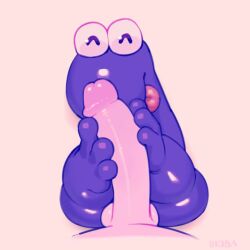 1boy 1other ^^ ambiguous_gender artist_name ass blue_body blue_skin dick feet foot_fetish footjob happy moba_(artist) nerds no_arms penis sex shiny shiny_skin source_request thick thick_ass thick_thighs tongue tongue_out