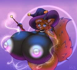 breast_expansion fluffy_dragon hyper_breasts mommy witch_hat