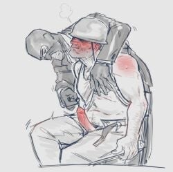 2boys blush fully_clothed gay lukewarmflukes male male/male male_only soldier_(team_fortress_2) sounding spy_(team_fortress_2) team_fortress_2 tf2 unbuckled_belt