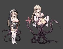 :q anal bar_censor blonde_hair breasts breasts_out censored closed_eyes creature_inside detached_sleeves elf female garter_straps habit large_breasts long_hair nipple_jewelry nipple_piercing nun original parasite pelvic_curtain piercing pointy_ears pussy smile stmast tentacle thighhighs tongue tongue_out white_thighhighs