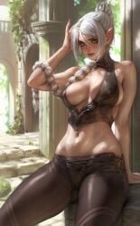 aleriia_v baldur's_gate baldur's_gate_3 big_breasts bob_cut braid braided_hair dungeons_and_dragons elf elf_ears elf_female forgotten_realms lerapi shadowheart sideboob tail tight_clothing tight_fit white_hair