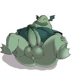 absurd_res amphibian anthro balls bottomless bottomless_anthro bottomless_male buff_frog clothed clothing disney erection frog genitals glans green_clothing green_shirt green_topwear hi_res humanoid_genitalia humanoid_penis male ofstrial overweight overweight_anthro overweight_male penis shirt simple_background solo star_vs_the_forces_of_evil topwear white_background