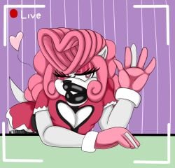 black_lipstick femboy girly heart-shaped_pupils heart_cutout hedgehog kliqbayte makeup mobian_(species) moobs pink_hair pompadour sdrift skirt sonic_(series) streamer streaming trap twink wink