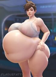 1girls 3d 3d_(artwork) areolae areolae_visible_through_clothing bbw big_ass big_belly big_breasts blender blizzard_entertainment brown_eyes brown_hair chubby chubby_female hand_on_hip huge_belly huge_breasts mostly_nude nipples nipples_visible_through_clothing obese_female oiled_skin overwatch overwatch_2 overweight painted_nails plaguefatty shirt_only solo solo_female tank_top thick_thighs tracer wide_hips