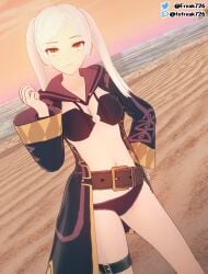 1girls 3d alternate_costume ass_visible_through_thighs bare_midriff bare_thighs beach bikini black_bikini black_swimsuit brown_eyes cleavage coat fefreak726 female female_only fire_emblem fire_emblem_awakening long_sleeves looking_at_viewer medium_hair midriff nintendo o-ring o-ring_bikini ocean official_alternate_costume outdoors raised_eyebrow robin_(female)_(summer)_(fire_emblem) robin_(fire_emblem) robin_(fire_emblem)_(female) smile smug solo swimsuit thighs white_hair