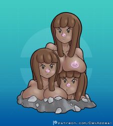 brown_hair brown_skin dex_appeal dugtrio humanoid nintendo nipples pink_nipples pink_nose pokemon pokemon_(species) pokemorph threesome triplets