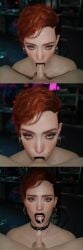 3d amfortas aurore_cassel black_lipstick blowjob blowjob_face choker cum cum_in_mouth cumshot cyberpunk_2077 cyberpunk_2077:_phantom_liberty female naked partial_male red_hair small_penis small_penis_adoration small_penis_fellatio