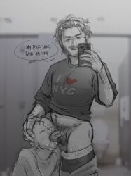 blowjob clothed cum cum_in_mouth dsmp jschlatt kicomelon male/ambiguous minecraft_youtubers mirror_selfie petting_head phone praise shirt_up taking_picture text text_bubble y/n