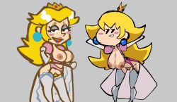 2girls big_ass big_breasts bottomless breasts_out cas_van_de_pol cas_van_de_pol_(style) coolerinker duo female female_only inkershike mario_(series) multiple_girls nintendo no_bra no_underwear princess_peach sideass square_crossover style_parody terminalmontage terminalmontage_(style) topwear useless_clothing