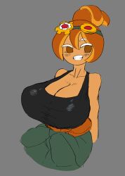 big_breasts brown_hair cookie_run croissant_cookie dracoarcto huge_breasts massive_breasts smile