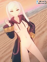 1girls 3d ass_visible_through_thighs bare_midriff bare_thighs beach brown_eyes coat fefreak726 female female_only fire_emblem fire_emblem_awakening long_sleeves looking_at_viewer medium_hair midriff naked_coat nintendo nipples nude nude_female ocean outdoors pussy raised_eyebrow robin_(fire_emblem) robin_(fire_emblem)_(female) smile smug solo thighs white_hair