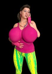 80's_theme big_breasts brown_hair green_eyes mommy_maya