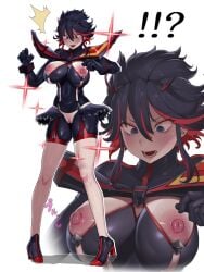 alternate_costume big_areola big_breasts big_nipples blush exposed_breasts exposed_legs exposed_nipples exposed_pussy female female_only humiliation kill_la_kill latex latex_bodysuit matoi_ryuuko public public_exposure revealing_clothes reverse_outfit senketsu solo yesman