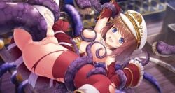 animated blue_eyes brown_hair otogi_frontier_r pussy_juice restrained restrained_by_tentacles ripped_clothing small_breasts spread_legs suspended_in_midair suspended_via_tentacles tentacle tentacle tentacle_sex thighhighs uncensored vaginal_insertion vaginal_penetration