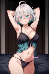 1girls 2d ai_generated female green_eyes lingerie senju_kawaragi tokyo_revengers white_hair