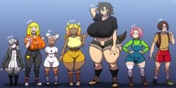 2boys 5girls big_breasts black_hair blackwhiplash bottom_heavy breasts breasts_bigger_than_head bulge bulge_through_clothing bwl carrie_krueger cartoon_network dark_skin dinosaur_girl emo emo_girl female femboy fujoshi headphones huge_breasts human humanized humanoid large_breasts leslie_(tawog) light_skin male multiple_boys multiple_girls penny_fitzgerald pink_eyes pixiv pubic_hair_peek rob_(the_amazing_world_of_gumball) sarah_g_lato skirt teri_(tawog) text the_amazing_world_of_gumball the_amazing_world_of_gumball_(human) thick thick_ass thick_hips thick_legs thick_thighs thigh_gap thighhighs thighs tina_rex