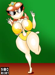 disney dollification female huge_ass huge_breasts knick_knack mario_(series) navel permanent_smile pixar princess_daisy sunglasses sunnification superweirdman thick_thighs transformation wide_hips