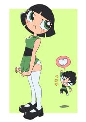 black_hair butch_(powerpuff_girls) buttercup_(powerpuff_girls) green_eyes oirawaarumajiro pantsu powerpuff_girls