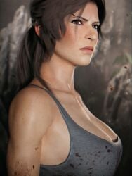 1girls 3d blood blood_on_body cleavage elisanetishar female female_only frown frowning lara_croft lara_croft_(survivor) large_breasts light-skinned_female light_skin tomb_raider tomb_raider_(survivor)