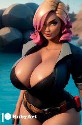 ai_generated big_breasts blue_eyes cleavage curvy fortnite fortnite:_save_the_world penny_(fortnite) short_hair stable_diffusion