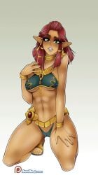 1girls abs breath_of_the_wild dark-skinned_female dark_skin female female_only fit fit_female full_body gerudo girl jago_dibuja kneeling modeling panties pin-up riju small_breasts solo solo_female tears_of_the_kingdom the_legend_of_zelda tiptoes topwear young