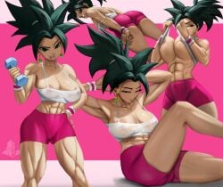 1girls abs ass ass_visible_through_thighs biceps big_ass black_hair blush breasts clothing dragon_ball dragon_ball_super dumbbell ear_piercing earrings elitenappa female female_only female_saiyan fusion kefla looking_at_viewer looking_back nipples nipples_visible_through_clothing piercing potara_earrings saiyan shorts solo sports_bra sweat thick_thighs thunder_thighs toned toned_female underboob wide_hips