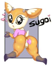 aggressive_retsuko aggretsuko anal antelope anthro anus ass bottomless bovid buttplug clothed clothing female female_only gazelle genitals hi_res horn mammal open_mouth plug_(sex_toy) pussy ravrous sanrio sex_toy shazy_(artist) simple_background solo sparkles sparkling_eyes tail thick_thighs third-party_edit tsunoda tsunoda_(aggretsuko)